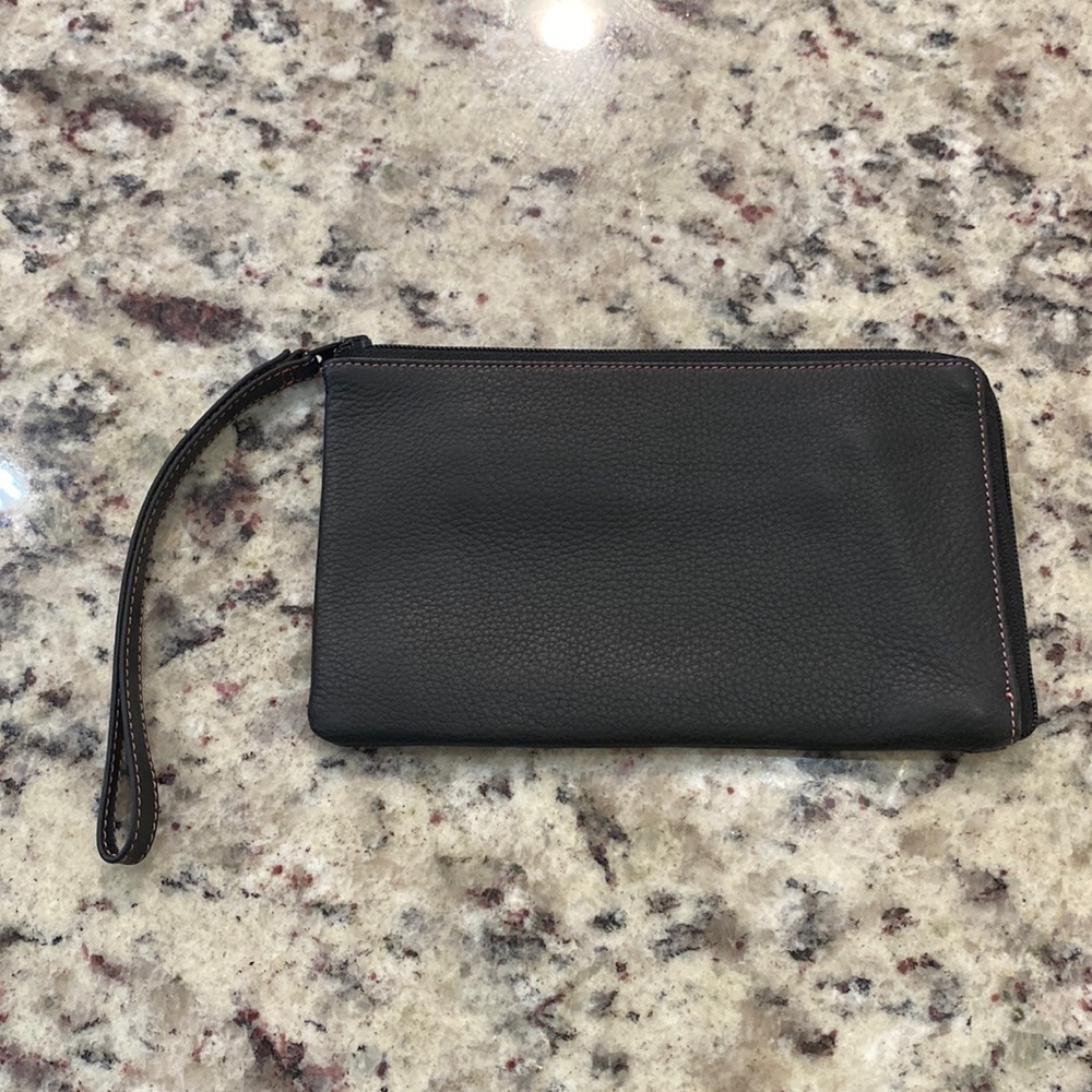 Mywalit black leather zip small wristlet